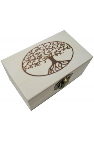 Ξύλινο αλουστράριστο παραλληλόγραμμο κουτί με πυρογραφία δέντρο [20601322]
